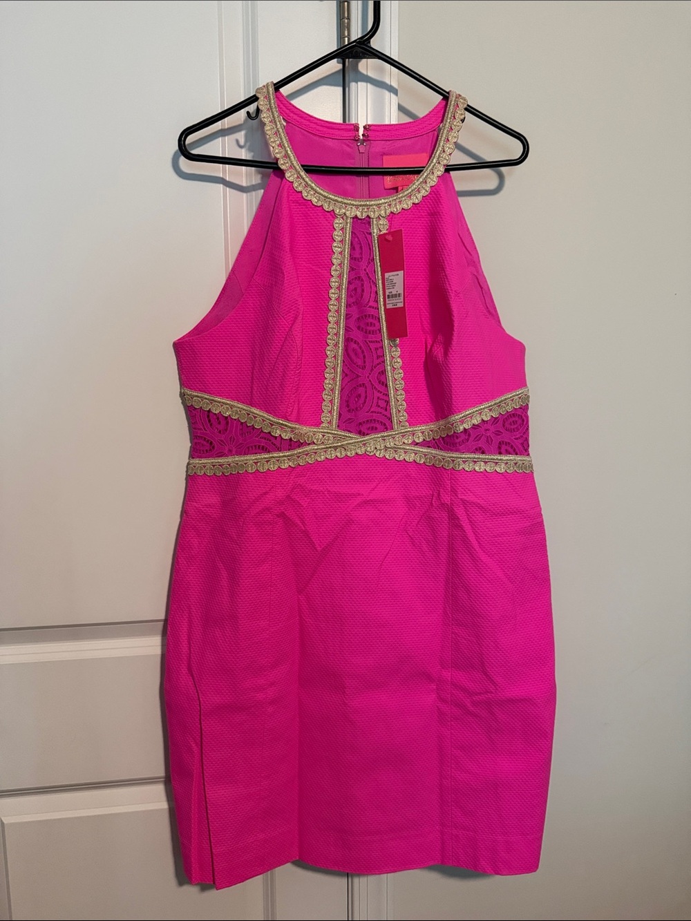 Lilly Pulitzer Hot Pink Halter Dress with Gold Trim